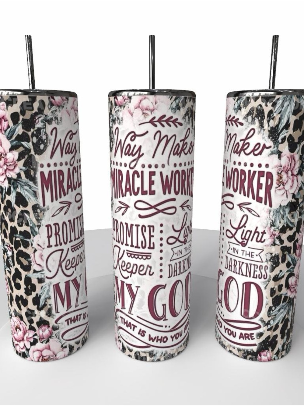Floral Leopard Inspirational Stainless Tumbler - Pink